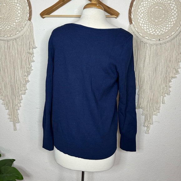 Banana Republic Deep Blue Knit V Neck Sweater Large - Picture 4 of 6